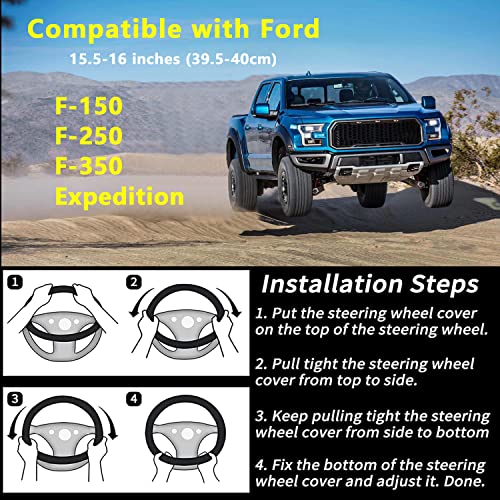 Yangday Leather Steering Wheel Cover for Ford F150 F250 F350, 15.5-16 inches Car Steering Wheel Cover with Anti-Slip Massage Particle (Brown) - color: Brown