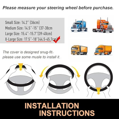 PINCTROT XL Size 17.5-18 Inch Comfy Grip Steering Wheel Cover for Semi Truck, Fits RV, Big Rig Trucker, 18 Wheeler and Classic Cars, Anti-Slip Design 17.5-18 Inch(Silicone Black) - color: 1.Black, size: Extra Large Size[17 1/2''-18'']