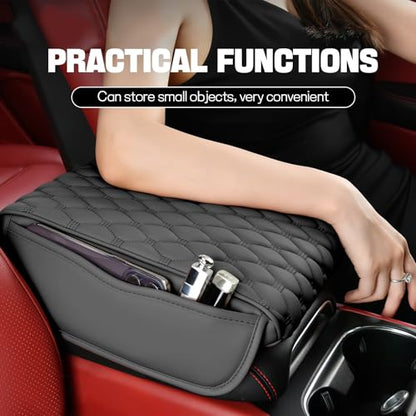 wuyaoyao Car Center Console Cover, 12.13"×8.66"×3.74" Leather Car Armrest Cover with with 2 Side Pockets, Memory Foam Soft Auto Armrest Cushion Pad, Universal Vehicle Arm Rest Protector (Gray) - color: Gray