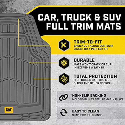 BDK Cat® CAMT-1003 (3-Piece) Deep Dish Rubber Car Floor Mats with Trunk Cargo Liner, Heavy Duty All Weather Trim to Fit Front & Rear Combo Set for Car Sedan SUV Van - color: Gray