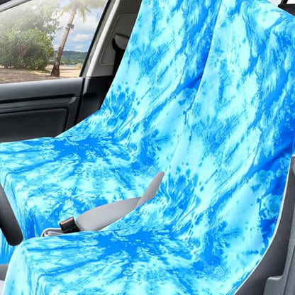 Hahafelt 2 Pack Car Seat Towel Covers with Storage Bag, 63 x 32 Inch Universal Non Slip Waterproof Sweat Protector for Car Truck, Gym Swimming Running, Machine Washable (Blue Tie Dye) - style: Blue Tie Dye
