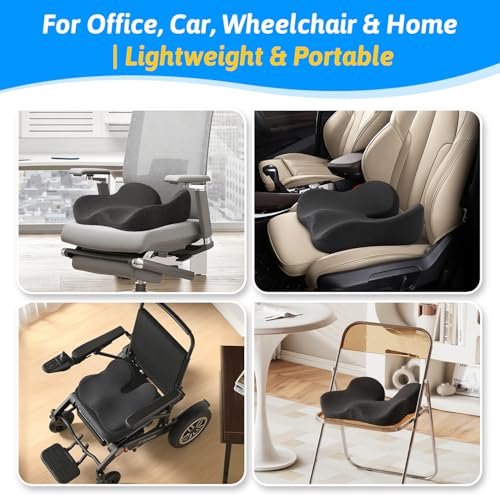 Seat Cushion for Tailbone & Sciatica Pain Relief – Certified & Ergonomist-Designed – Tapered Front Edge Reduces Thigh Pressure – Wide Memory Foam for Office Chair, Car, Wheelchair (Gray) - color: Gray