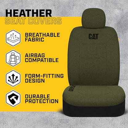 Cat CozyBlend Car Seat Covers, Olive Green Heather - Premium Jersey Fabric Seat Covers for Cars Trucks SUV, Breathable Cotton Car Seat Covers Front Seats Only, Universal Fit Automotive Interior Covers - color: Olive Green