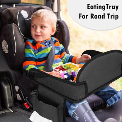 Kids Travel Tray for Toddler Car Seat, Lap Tray for Girl Activities with Dry Erase Board & Cooler Cup Holder, Road Trip Essentials Accessories with No-Drop Large Tablet iPad Holder Stand,2Pc Black - color: Black-2PCS