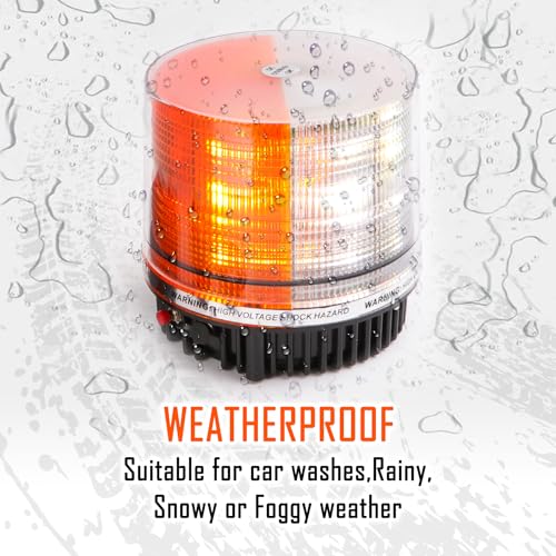 Amber/White Wireless Rotating Beacon Orange Battery Led Strobe Warning Light Roof Top Plow Hazard Flash Emergency Lights 12V with Magnetic Base Mount and Rechargeable Plug(Yellow/White, 18 LED) - color: Amber/White