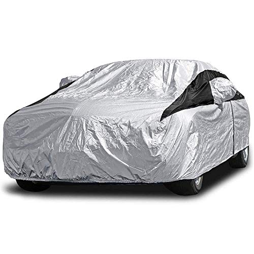 Titan Premium Multi-Layer PEVA Car Cover for Large Sedans 203-212". Waterproof, UV Protection, Anti-Scratch Protective Lining, Driver-Side Zippered Opening. Fits Avalon, XTS, 6-8 and More. - color: Silver with Black Stripe, size: Large Sedan (203-212" lon