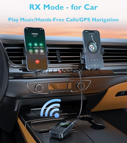 Bluetooth Transmitter for TV to 2 Headphones, Wireless Receiver for Car Handsfree Call, TSNAM Clip-On 3.5mm AUX Jack Audio Adapter with LED Display for Airplane,Stereo,Gym