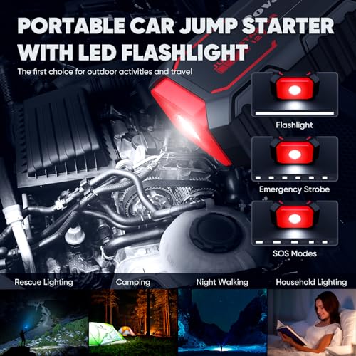 Povasee Jump Starter 5000A Car Jumper Starter, Model A30 12V Jump Box for Car Battery up to 10L Gas or 8L Diesel Engine Battery Jumper Starter Portable with Power Bank/Dual Output/LED Light - style: A30