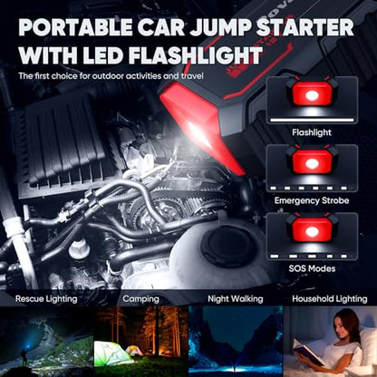 Povasee Jump Starter 5000A Car Jumper Starter, Model A30 12V Jump Box for Car Battery up to 10L Gas or 8L Diesel Engine Battery Jumper Starter Portable with Power Bank/Dual Output/LED Light - style: A30