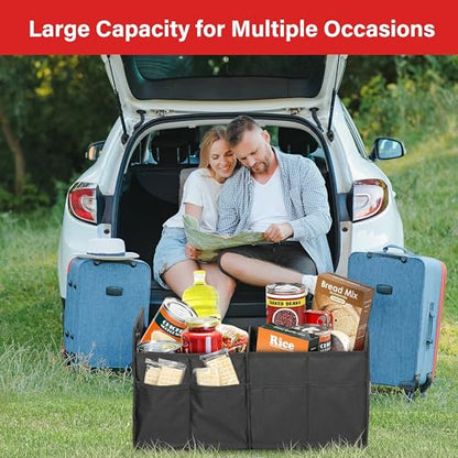 Simple Deluxe Car Trunk Organizer, 2 Compartments Collapsible Trunk Storage, Anti-slip Design, Made of Waterproof 600D Oxford Polyester, Suitable for Minivan, SUV, Truck, Standard Size, Black, 2 Pack
