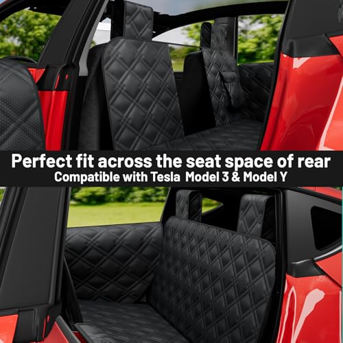 Dog Car Seat Cover For Back Seat Compatible With Tesla Model Y/3 - Pet Travel Hammock For Suv - Pets Backseat Covers For Car Seats -Waterproof Cars Seat Extender Protector Dogs with Headrest Protector - size: Tesla Dog Car Seat - Standard