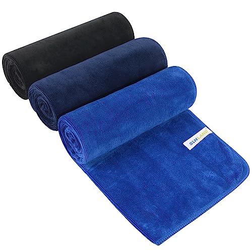 SINLAND Microfiber Gym Towels Super Absorbent Compact Travel Workout Towel Quick Dry Camping Sweat Towel for Sports Beach Swimming Backpacking Hiking and Yoga Men Women 16 Inch X 32 Inch - color: Black+navy Blue+blue