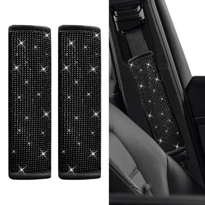 2PCS Bling Seat Belt Covers, Seat Belt Cover Pad, Car Seatbelt Shoulder Pads with Rhinestone, Auto Accessories Comfortable Automotive Neck Shoulder Mat Cushion for Car Truck SUV (Black) - color: Black