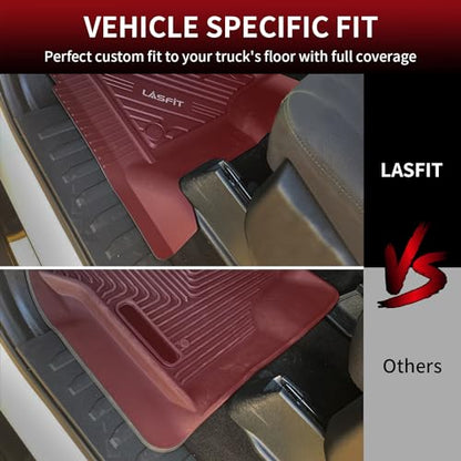 LASFIT Front Floor Mats for Ford F-150 2015-2026 | F150 Lightning 2022-2025 SuperCrew & Super Cab Carpet Floor All Weather Car Liners TPE Truck Mats-First Row Only, 2pcs Black - style: 1) F-150 SuperCrew&Super Cab| 15-26 | 1st Row Bucket Only