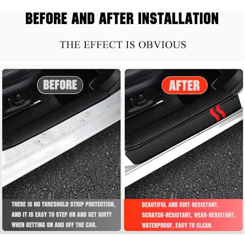 Door Sill Protector Compatible with Dodge Charger Challenger 4PCS Door Sill Protector with Plastic Scraper Carbon Fiber Leather Door Entry Guard Decoration | SS Shape|