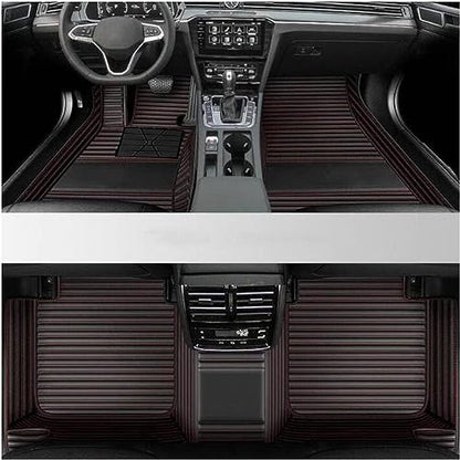 Custom Luxury Leather Car Floor Mats Upgrade Your Car's Interior All-Weather Protection for Cars, SUVs, Trucks Compatible with Automotive Mats (Black red Narrow Strip) - color: Black red narrow strip