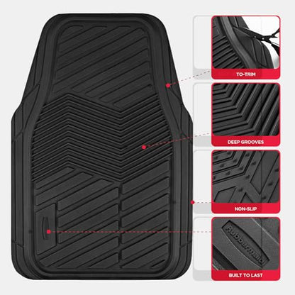 Rubbermaid Car Mats Full Set – All Weather Car Floor Mats Universal Trim-to-Fits Design,Heavy Duty Car Mats for Cars, SUVs, Trucks,and Vans - Gray - color: Black