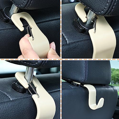 Car Seat Headrest Hooks, Car Organizer Hanger Storage Hooks for Handbags Purses Groceries Backpack Coat 4 Pack (Beige) - color: Beige