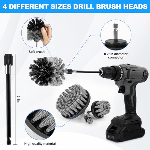 THINKWORK Car Detailing Kit, Car Detailing Brush Set, Car Cleaning Drill Brush Kit with Extension Pole, Professional Auto Detailing Supplies for Automobile Interior Exterior Wheels - size: 27PCS