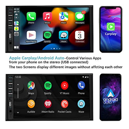 Naifay Double Din Car Stereo Compatible with Apple Carplay and Android Auto, 7 inch HD Touchscreen Car Radio Car Audio Receivers, Bluetooth, Backup Camera, Mirror Link, USB/AUX/TF/Subwoofer, FM Radio - color: with CarPlay & Android Auto