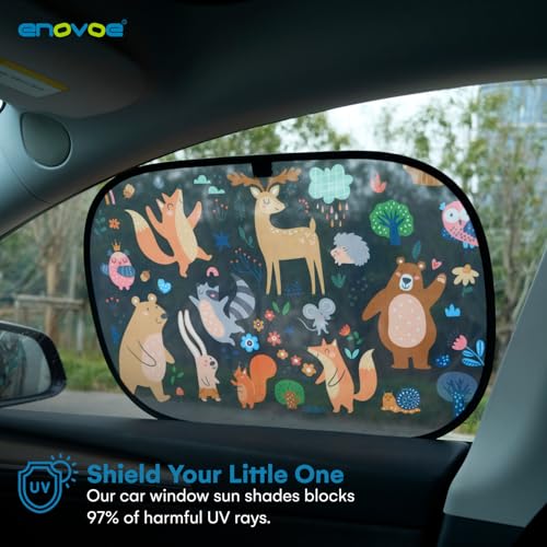 Enovoe 2 Pack Animals Cartoon Car Window Sun Shades for Kids - 21x14 Inches - Baby Sun Shades - Glare and UV Rays Protection Car Window Shades, Suitable for SUVs, Minivans and Full Size Cars - size: 21x14"