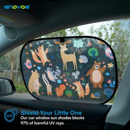 Enovoe 2 Pack Animals Cartoon Car Window Sun Shades for Kids - 21x14 Inches - Baby Sun Shades - Glare and UV Rays Protection Car Window Shades, Suitable for SUVs, Minivans and Full Size Cars - size: 21x14"