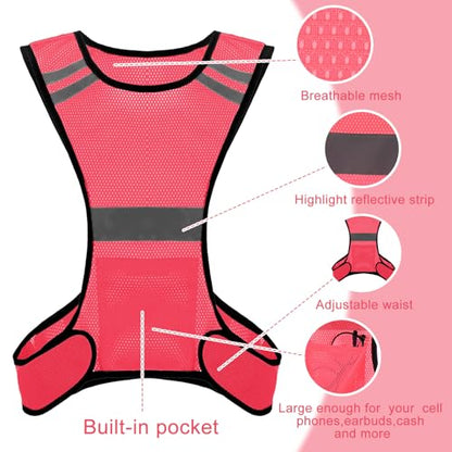 Ptwola Reflective Running Vest High Visibility Running Gear with Large Pocket Night Lightweight Reflective Safety Vest - color: Pink