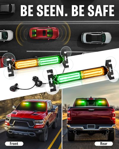 HLauto 1002L Emergency Strobe Traffic Advisor Light Bar: 40 LED Dash Safety Warning Flashing Light, Front/Rear Windshield Visor for Construction Vehicle, Tow/Plow Truck (2x10.7inch, Amber Green) - color: #03 Amber/Green
