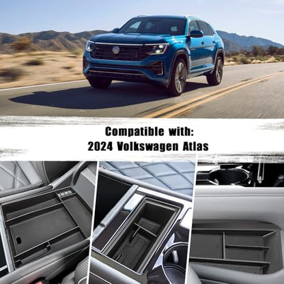 Center Console Organizer Compatible with 2024 2025 2026 VW Volkswagen Atlas Center Console Storage Box Interior Accessories(3PCS Center Console Tray)