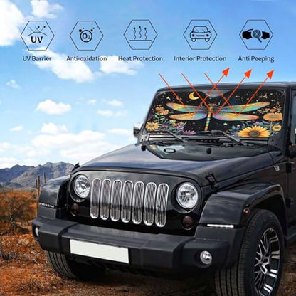 Floral Dragonfly Car Sun Shade Windshield Sunshade Foldable Front Window Shield Cover for Truck SUV - color: Blue9