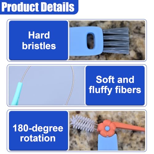 3 in 1 Cup Lid Cleaning Brush Set - Portable Straw Cleaner Tool Car Crevice Cleaner Brush Set for Bottle Gap Tight Spaces - Multifunctional Car Cleaning Brushes Cup Mouth Scrubber (1Set)