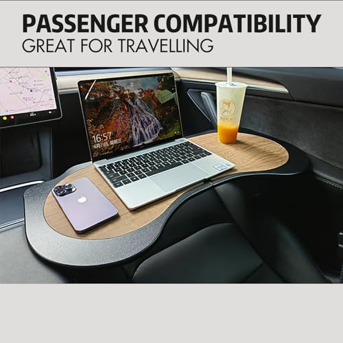 Frins for Tesla Car Desk,Foldable Car Table for Laptop(PU Leather &Wood Grain),Tesla Model Y/3 Accessories Tray,Car Tray for Dining/Work/Study/Game/Makeup/Travel/Outdoor for Model Y/3/X &Most Vehicles