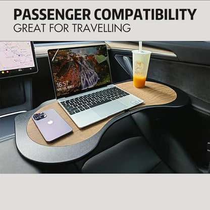 Frins for Tesla Car Desk,Foldable Car Table for Laptop(PU Leather &Wood Grain),Tesla Model Y/3 Accessories Tray,Car Tray for Dining/Work/Study/Game/Makeup/Travel/Outdoor for Model Y/3/X &Most Vehicles