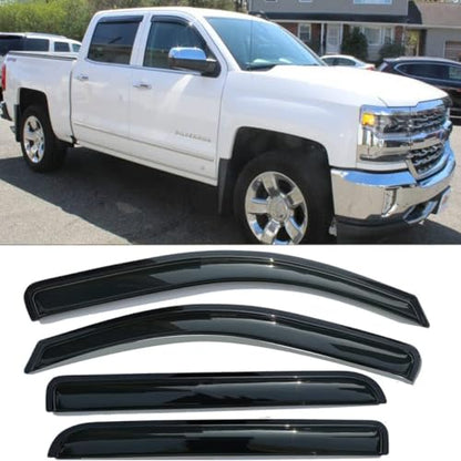 Dark Smoke Tape On Side Window Rain Guards Vent Sun Visor Window Deflectors for Chevrolet Silverado & GMC Sierra 1500 2500HD 3500HD 2014-2018, with Crew Cab Sun Shades 4pcs - size: For 2014-2018 Silverado/Sierra Crew Cab