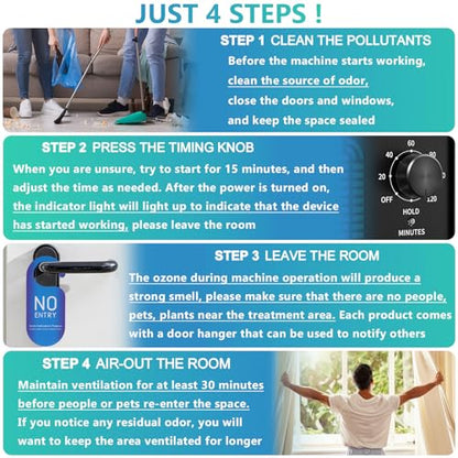 Ozone Generator 65,000mg/h,Commercial/Home Ozone Odor Eliminator, Portable High-capacity O3 Ion Deodorizer, Suitable for 4500 Square Feet of Cars, Pets, Kitchens, Smoke-filled Spaces(Black)