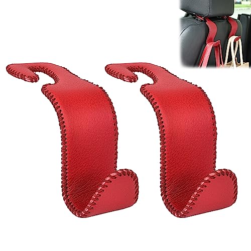 Amooca Car Seat Headrest Hook Universal Vehicle Storage Hanger Leather with Metal Car Seat Back Organizer for Handbag Purse Coat Wine 2 Pack - color: Wine, size: 2 Pack