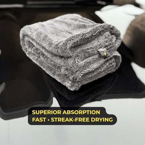 2000GSM Car Drying Towel – Sleek Max Dry 2K (20"x31") Ultra Plush Twist Loop Microfiber for Fast, Streak-Free Drying - color: Black