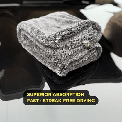 2000GSM Car Drying Towel – Sleek Max Dry 2K (20"x31") Ultra Plush Twist Loop Microfiber for Fast, Streak-Free Drying - color: Black