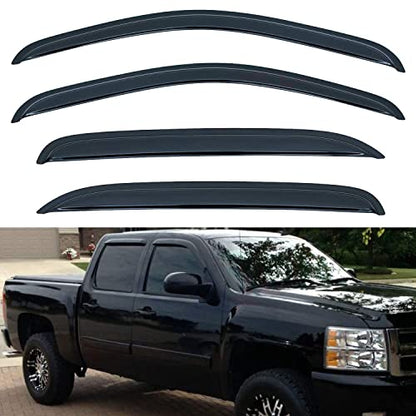 Set of 4 Front+Rear Smoke Sun/Rain Guard Outside Mount Tape-On Acrylic Window Visors Compatible with 07-14 Avalanche Suburban Yukon XL Silverado Sierra 1500 2500 3500 HD Crew Cab - size: for 2007-2014 Chevy & GMC