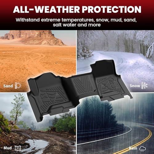 LASFIT Floor Mats 2014-2018 for Chevy Silverado/GMC Sierra 1500, 2015-2019 2500HD 3500HD, Crew Cab Only/Bench Seat, All Weather TPE Custom Fit Car Floor Liners, with Carpet Floor Only - size: Crew Cab/Bench Seat 2014-2018