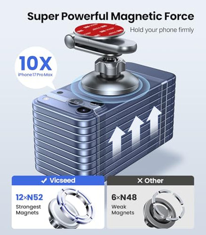 VICSEED Tesla Phone Mount【Strongest Magnet Power】 Foldable Hidden Tesla Phone Holder Fit for All Phones, Tesla Model 3/Y/Cybertruck Accessories, Tesla Model 3 Model Y for MagSafe Car Mount-Quicksilver - color: Quicksilver