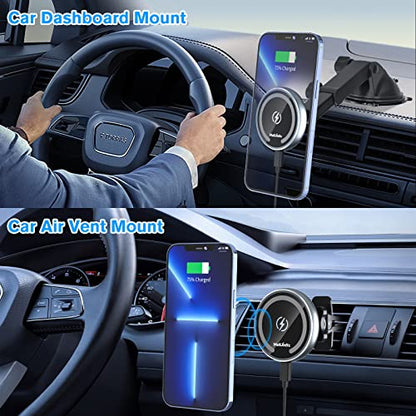 MAGJIEYX for MagSafe Car Mount Charger, Fast Charging 15W Wireless Magnetic Phone Holder [N55 Strong Magnets] Work for iPhone 17 16 15 14 Plus/Pro Max for Dashboard/Vent/Windshield Gary