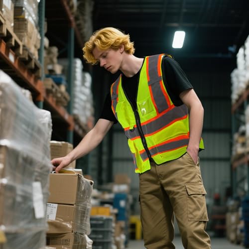 A-SAFETY Mesh High Vis Vest Lightweight Reflective Construction Vest with Pockets Safety Vest for Men/Women - color: Yellow, size: Medium