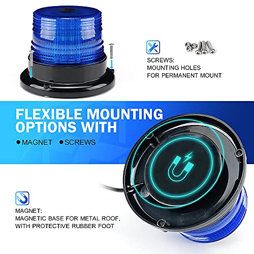 Xprite Blue LED Rooftop Beacon Strobe Light w/Magnetic Base Warning Safety Police Flashing Lights for Law Enforcement Vehicles Forklift Trucks Golf Carts UTV ATV Snowplows Firefighters Volunteer EMS - color: Blue