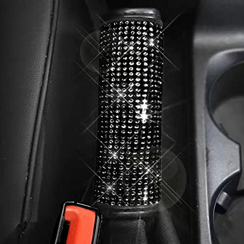 2pcs/Set Crystal Diamond Gear Shift Knob Cover & Handbrake Cover Set- Rhinestone Leather Handcraft Bling Bling Car Accessories for Women Universal Fit (Black Diamonds) - size: Gear Shift & Handbrake (Black Diamonds)