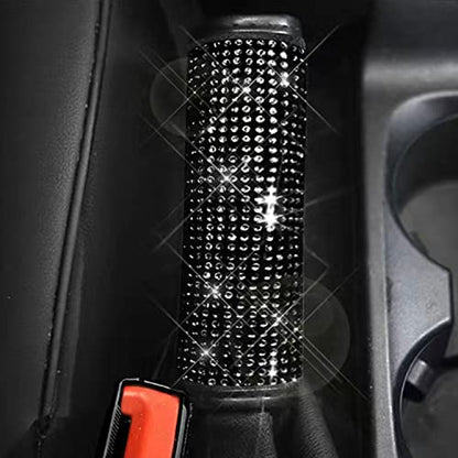 2pcs/Set Crystal Diamond Gear Shift Knob Cover & Handbrake Cover Set- Rhinestone Leather Handcraft Bling Bling Car Accessories for Women Universal Fit (Black Diamonds) - size: Gear Shift & Handbrake (Black Diamonds)