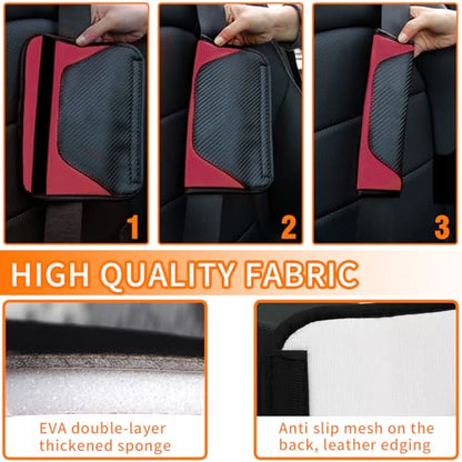 2PCS Car Seat Belt Cover, Carbon Fiber Safety Seatbelt Shoulder Strap Covers, Breathable Leather Soft Harness Pad for Car Interior Accessories (Black/Wine Red) - color: Black/Wine Red