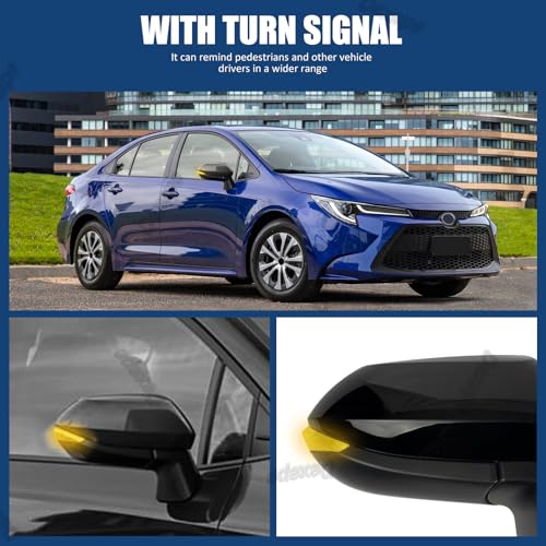Passenger Side Mirror Assembly Compatible with Toyota Corolla 2020-2025 Heated with Turn Signal, Power Adjustable Glass Replace 8791012F80, TO1321394, 8791002926 Black (6Pin Right) - style: 6pin Right