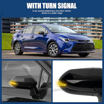 Passenger Side Mirror Assembly Compatible with Toyota Corolla 2020-2025 Heated with Turn Signal, Power Adjustable Glass Replace 8791012F80, TO1321394, 8791002926 Black (6Pin Right) - style: 6pin Right