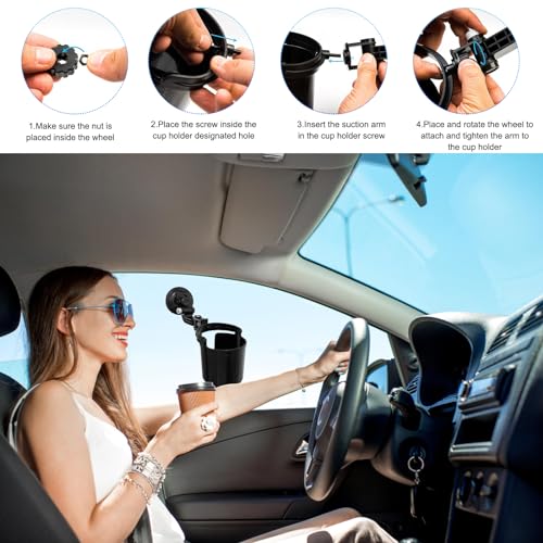 Recessed Folding Cup Drink Holder, Premium Quality Sturdy Folding Car Console Bottle Can Holder, Adjustable Automotive Drink Holder with Suction Cup, Car Accessories